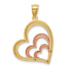 14K Two-tone and White Rhodium Polished 3 Hearts Pendant - 2