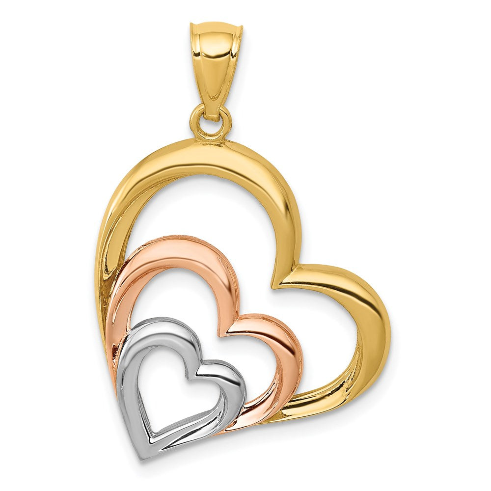 14K Two-tone and White Rhodium Polished 3 Hearts Pendant - 2