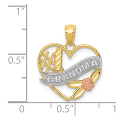 14k Two-tone w/White Rhodium #1 GRANDMA Heart Pendant - 2