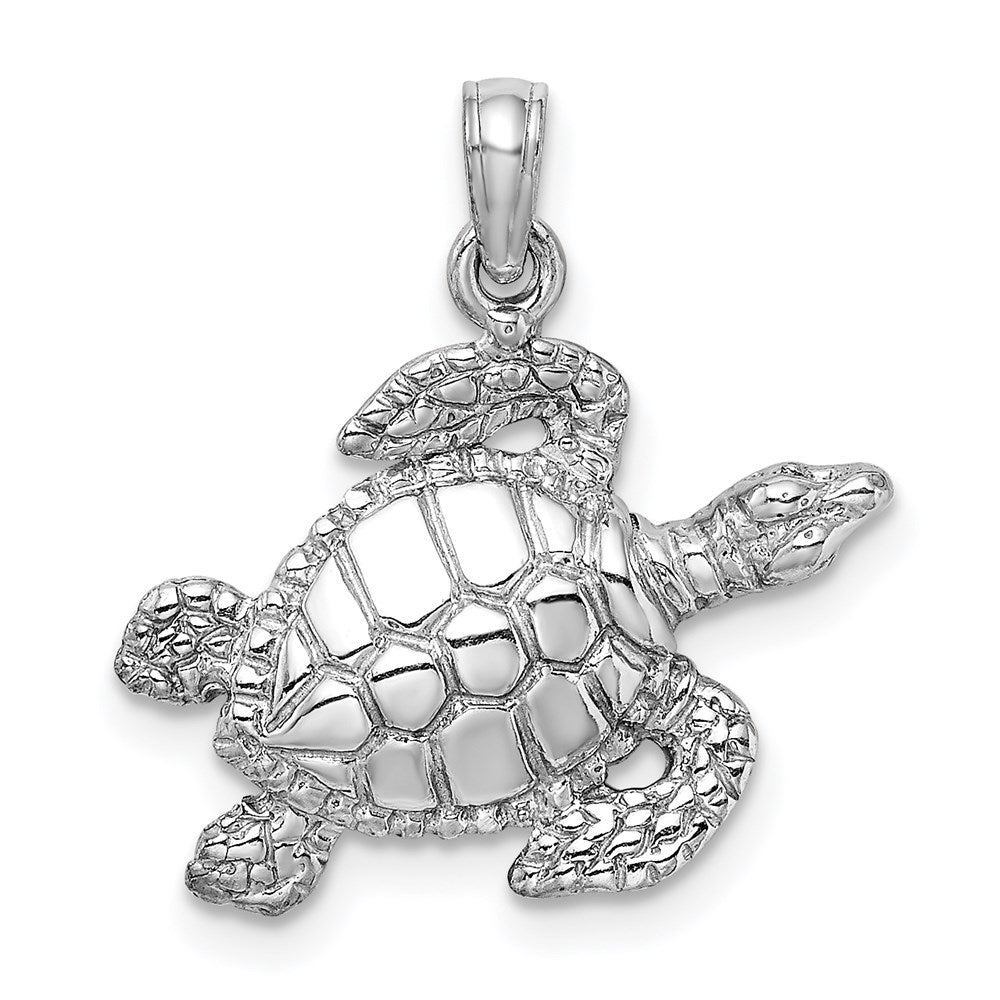 14K White Gold Textured Sea Turtle Charm - 3