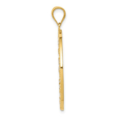 14K and Rhodium Diamond-cut Circle Pendant