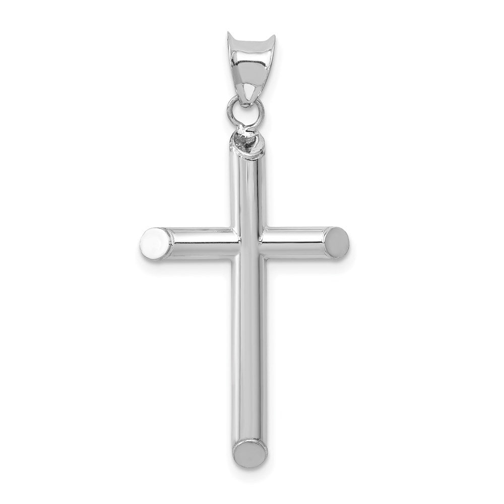14k White Gold Hollow Cross Pendant - 10