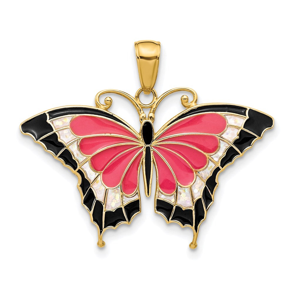 14K Enameled Butterfly Pendant - 3