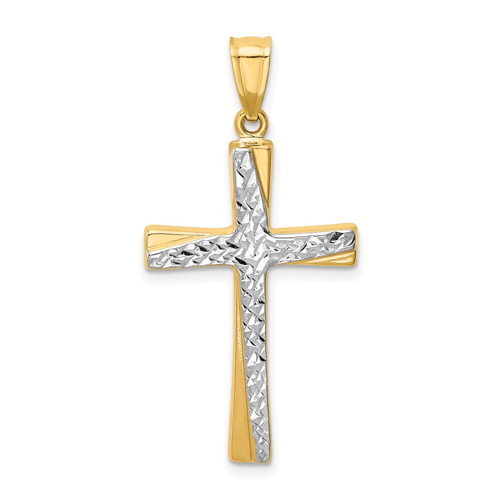 14k w/Rhodium Diamond-cut Cross Pendant - 3