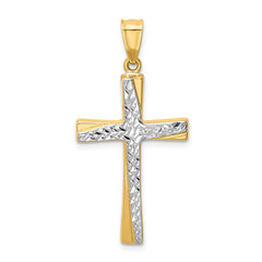 14k w/Rhodium Diamond-cut Cross Pendant - 3