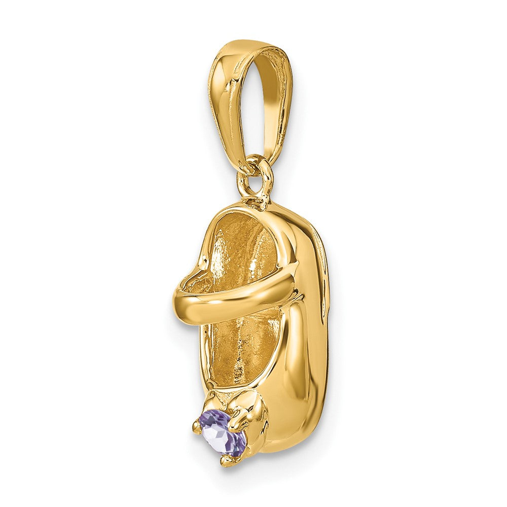 14k 3-D June Synthetic Stone Engraveable Baby Shoe Charm