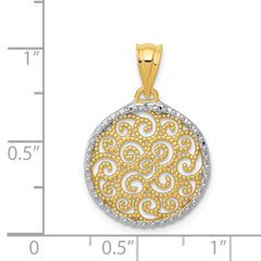 14K w/Rhodium Filigree Circle Pendant