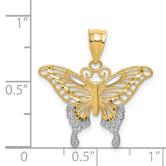 14k and Rhodium Diamond-cut Butterfly Pendant - 2