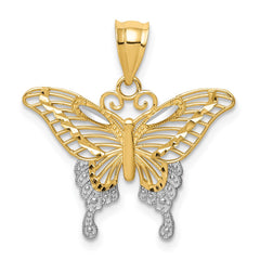 14k and Rhodium Diamond-cut Butterfly Pendant - 2