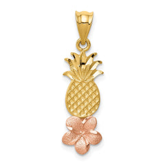 14K Yellow and Rose Gold Pineapple W/ Plumeria Pendant