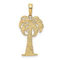 14K w/ Rhodium Polished And Textured Palm Tree Pendant