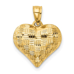 14K Polished Basket Weave Pattern 3-D Heart Pendant - 2