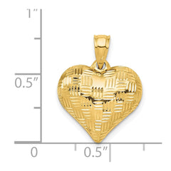 14K Polished Basket Weave Pattern 3-D Heart Pendant - 2