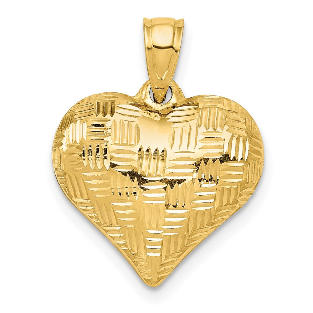 14K Polished Basket Weave Pattern 3-D Heart Pendant - 2