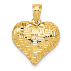 14K Polished Basket Weave Pattern 3-D Heart Pendant - 2
