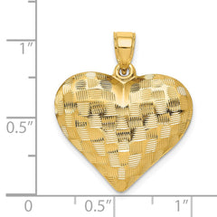 14K Polished Basket Weave Pattern 3-D Heart Pendant - 3