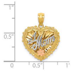 14k Tri-color Polished #1 MOM Shadowbox Pendant