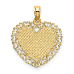 14K Gold Polished DADDYS LITTLE GIRL Textured Heart Charm