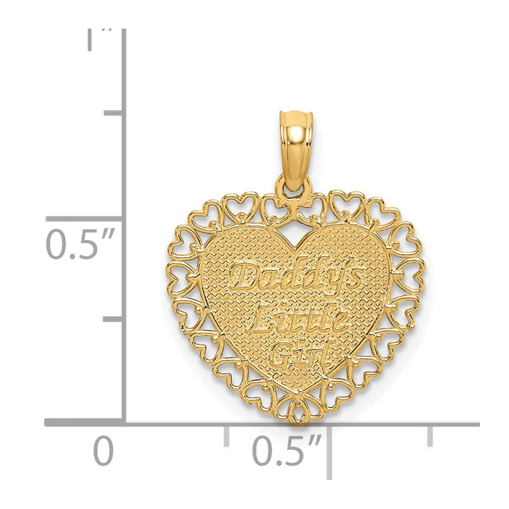 14K Gold Polished DADDYS LITTLE GIRL Textured Heart Charm