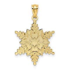 14k Two-tone Polished and Textured 2 Level Snowflake Pendant