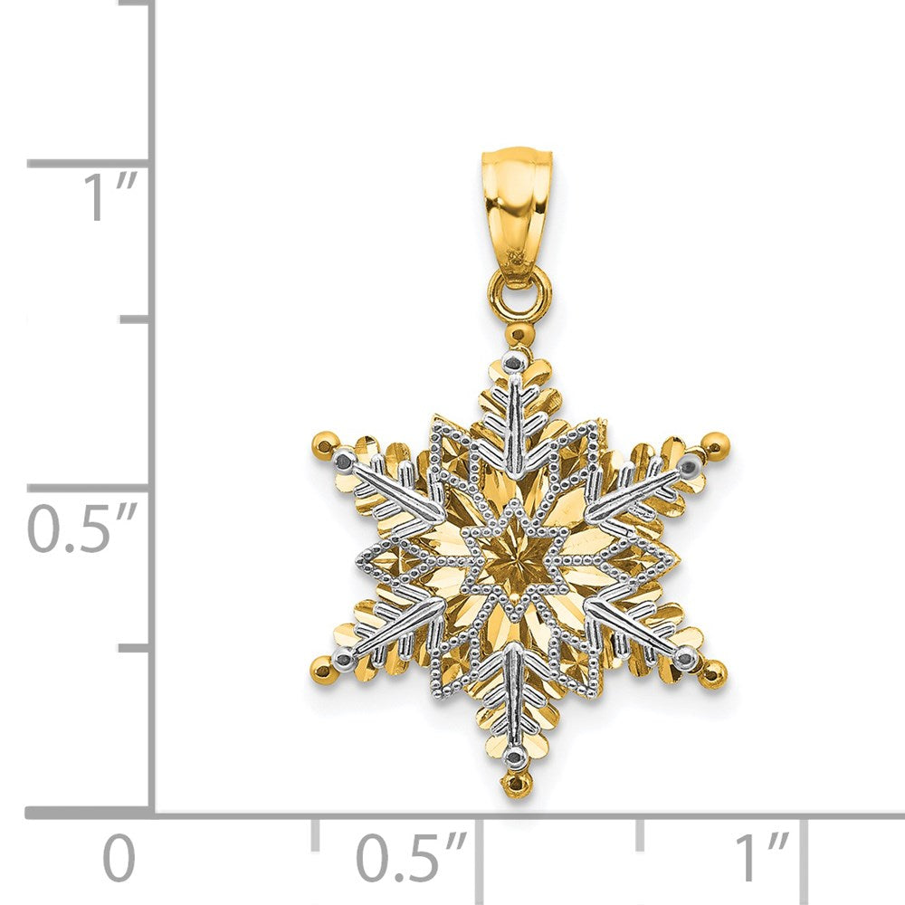 14k Two-tone Polished and Textured 2 Level Snowflake Pendant