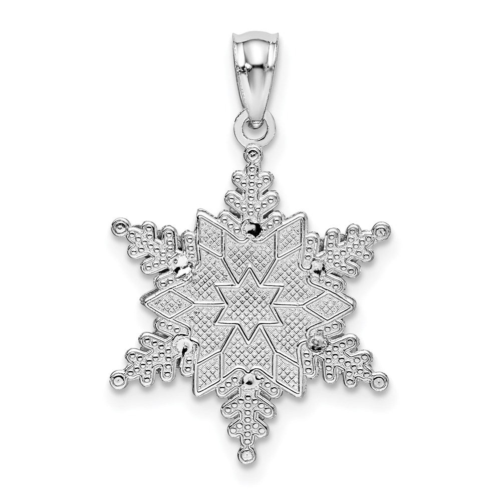 14k White Gold Polished and Textured 2 Level Snowflake Pendant