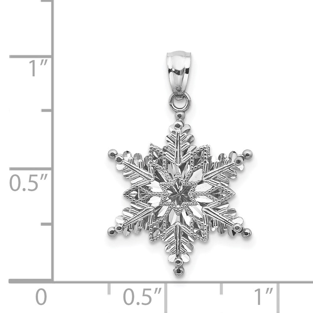 14k White Gold Polished and Textured 2 Level Snowflake Pendant