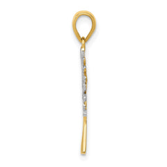 14K w/Rhodium Diamond Cut Tree Pendant