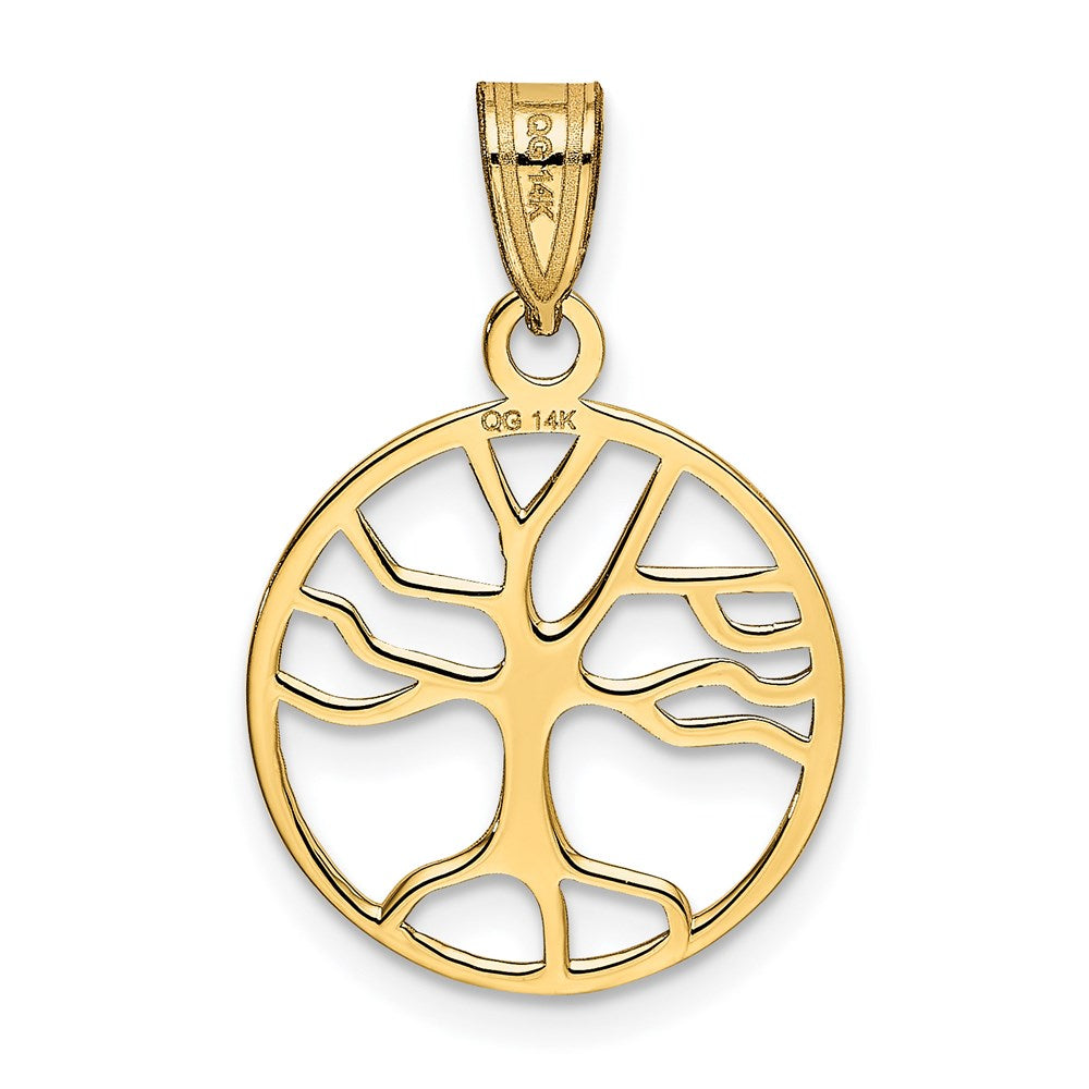 14K Gold Polished Small Tree of Life in Round Pendant