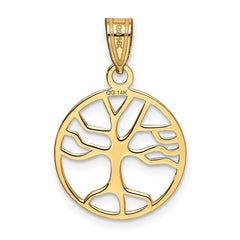 14K Gold Polished Small Tree of Life in Round Pendant