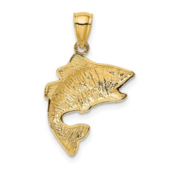 14k Gold Polished Textured Bass Pendant