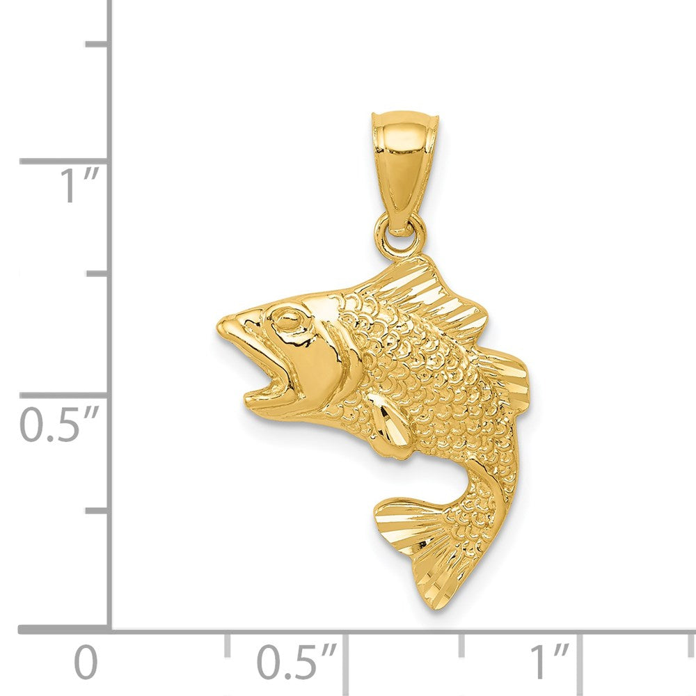 14k Gold Polished Textured Bass Pendant