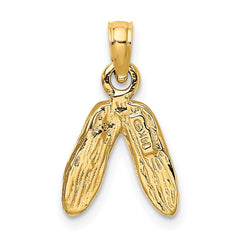 14K Gold 3D Polished Textured Ballerina Slippers Charm