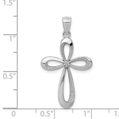 14k White Gold Polished Ribbon Cross Pendant