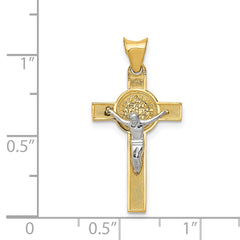 14k Two-Tone St. Benedict Medal Crucifix Cross Pendant - 2