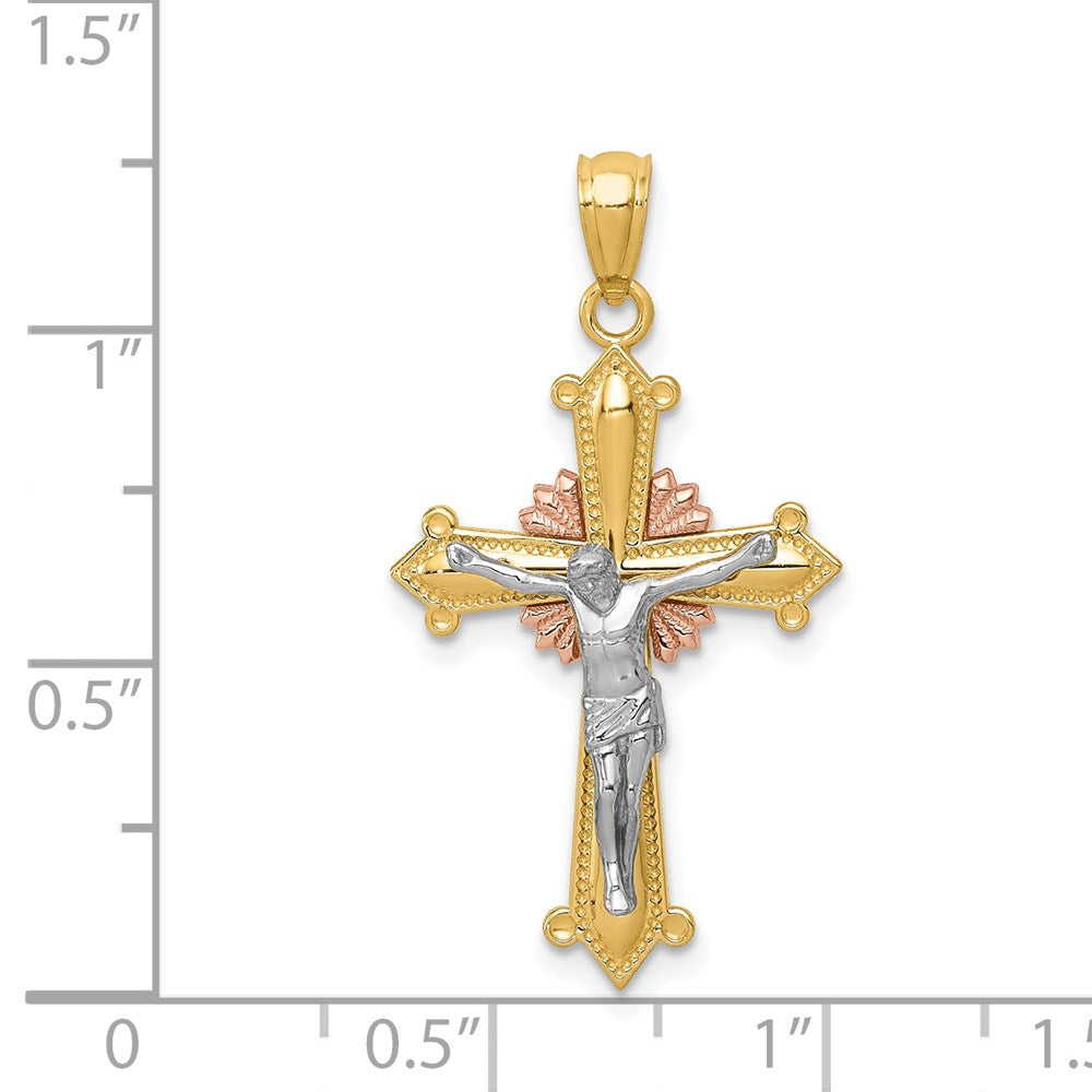 14K Tri-color Polished Crucifix Pendant