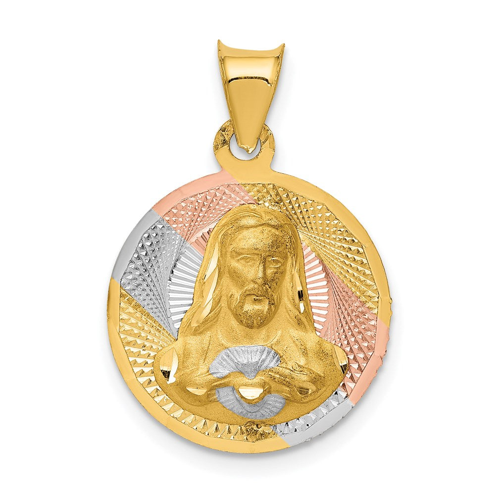 14K w/Rose and White Rhodium D/C Sagrado Corazon Pendant - 2