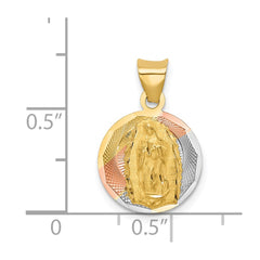 14K w/Rhodium Polished D/C Lady Of Guadalupe Circle Pendant - 2