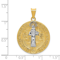 14k With Rhodium Circle St. Benedict Medal Pendant - 3
