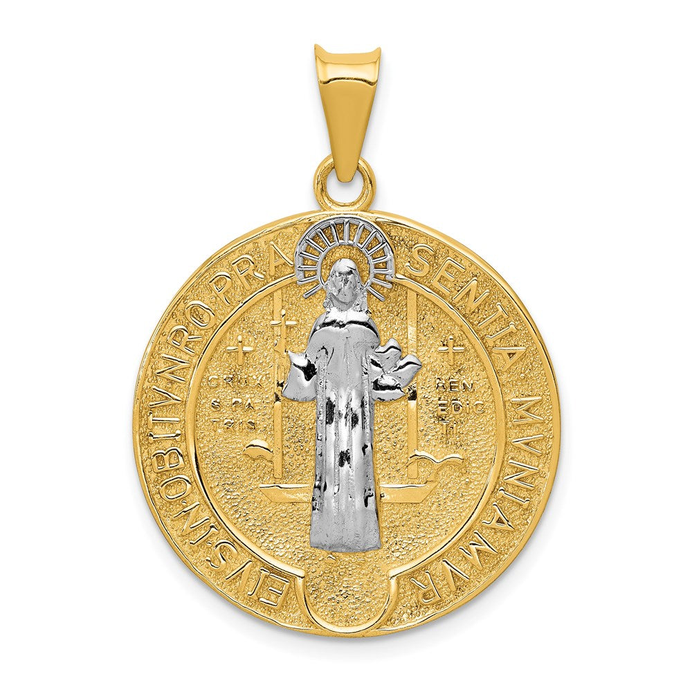 14k With Rhodium Circle St. Benedict Medal Pendant - 3