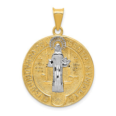 14k With Rhodium Circle St. Benedict Medal Pendant - 3