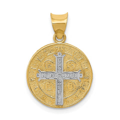 14k With Rhodium Circle St. Benedict Medal Pendant - 4