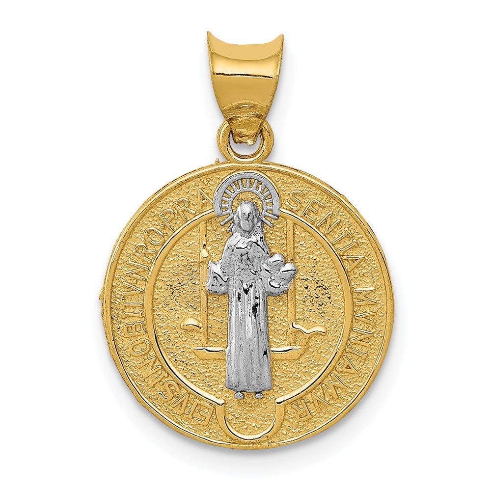 14k With Rhodium Circle St. Benedict Medal Pendant - 4
