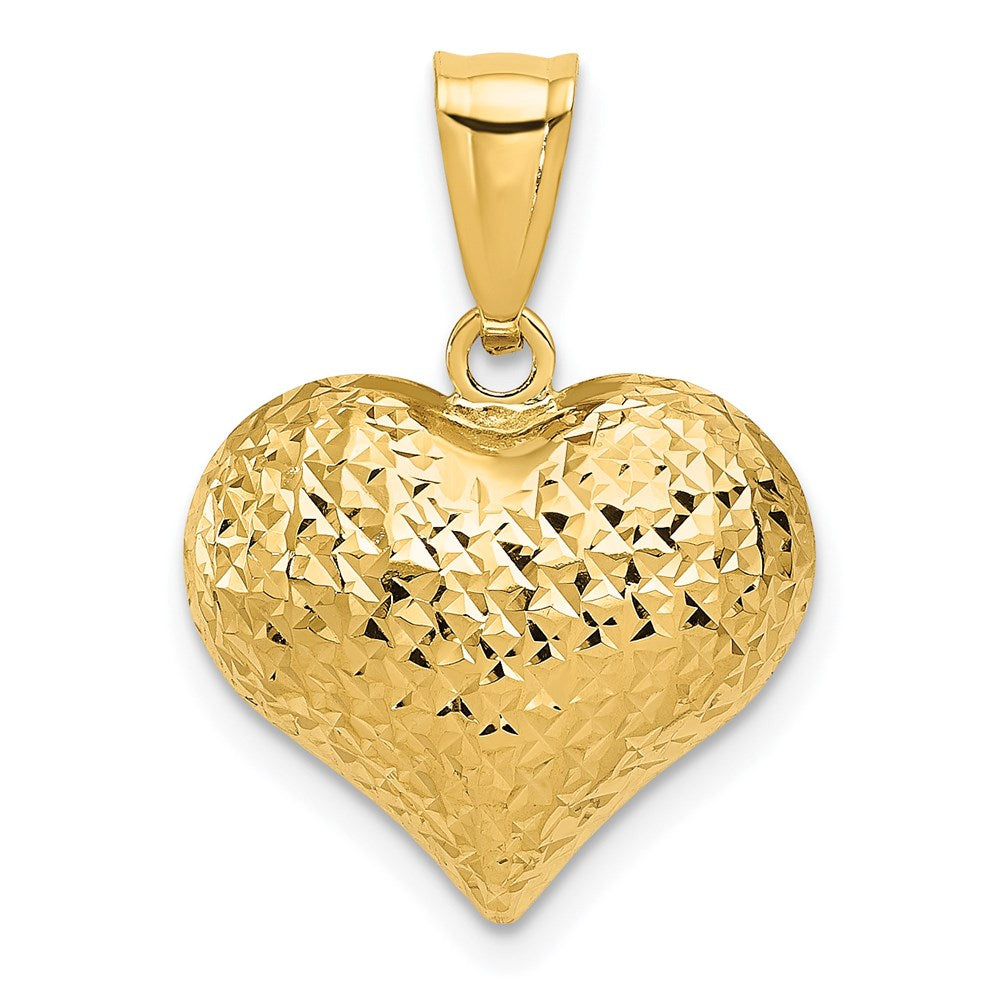 14K Polished and Textured 3-D Heart Pendant - 2