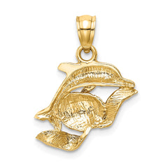 14k Dolphin Pair Pendant - 2