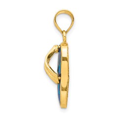 14k Polished 3D w/Created Blue Opal Flip Flop Pendant