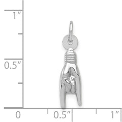 14K White Gold 3D Rock On Sign Charm