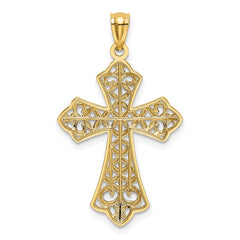 14k w/Rhodium Polished D/C Filigree Cross Pendant