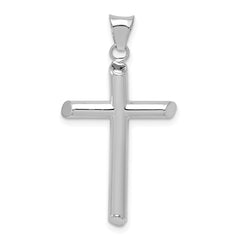 14k White Gold Polished Tube Cross Pendant - 4