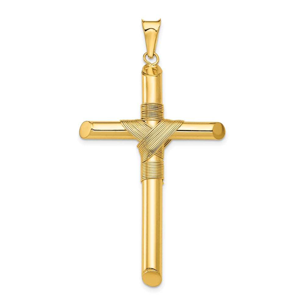 14K Polished w/Center Wrap Tube Cross Pendant - 2